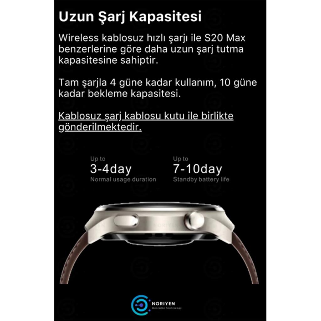 Premium Serisi S20 Max Amoled Büyük HD Ekran Spor ve Sağlık Sensörlü Şık IOS Android Akıllı Saat