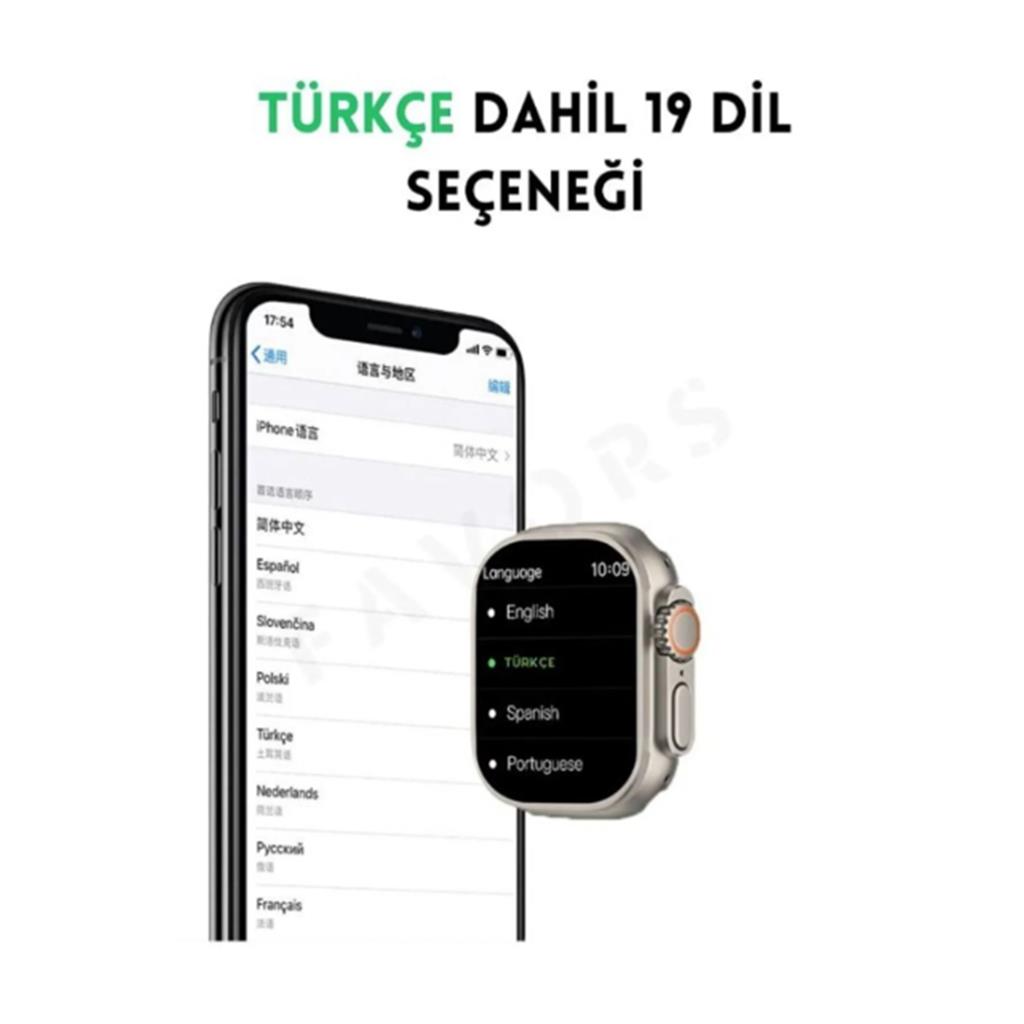 Watch 8 Ultra Siyah Akıllı Saat Arama Yapma, Sensörlü, Spor Mod, Bildirim, Türkçe Smart Watch