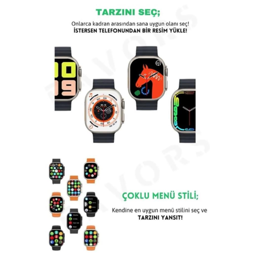 Watch 8 Ultra Siyah Akıllı Saat Arama Yapma, Sensörlü, Spor Mod, Bildirim, Türkçe Smart Watch