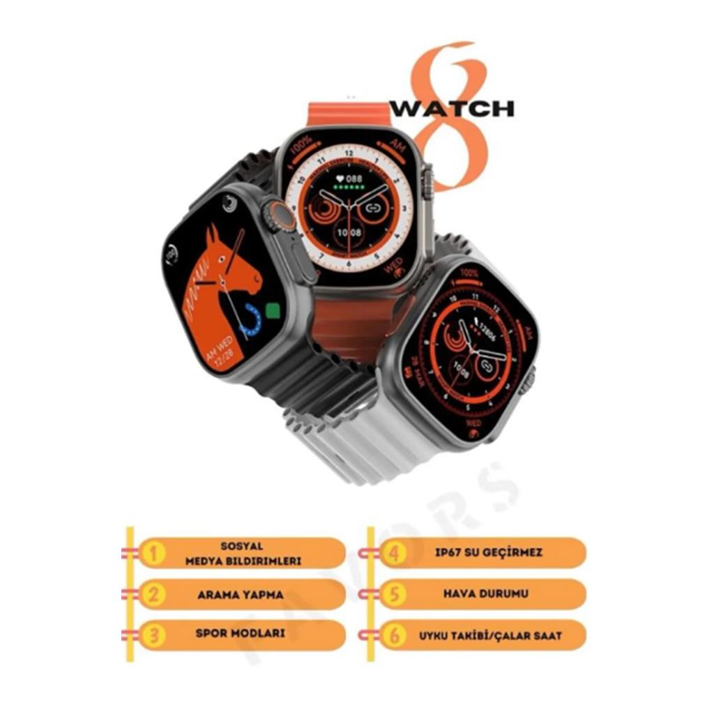 Watch 8 Ultra Siyah Akıllı Saat Arama Yapma, Sensörlü, Spor Mod, Bildirim, Türkçe Smart Watch