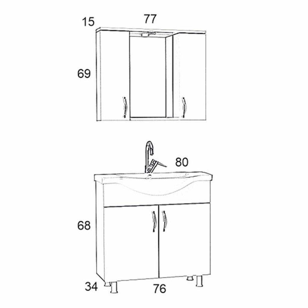 Rio 80cm Banyo Dolabı Takım