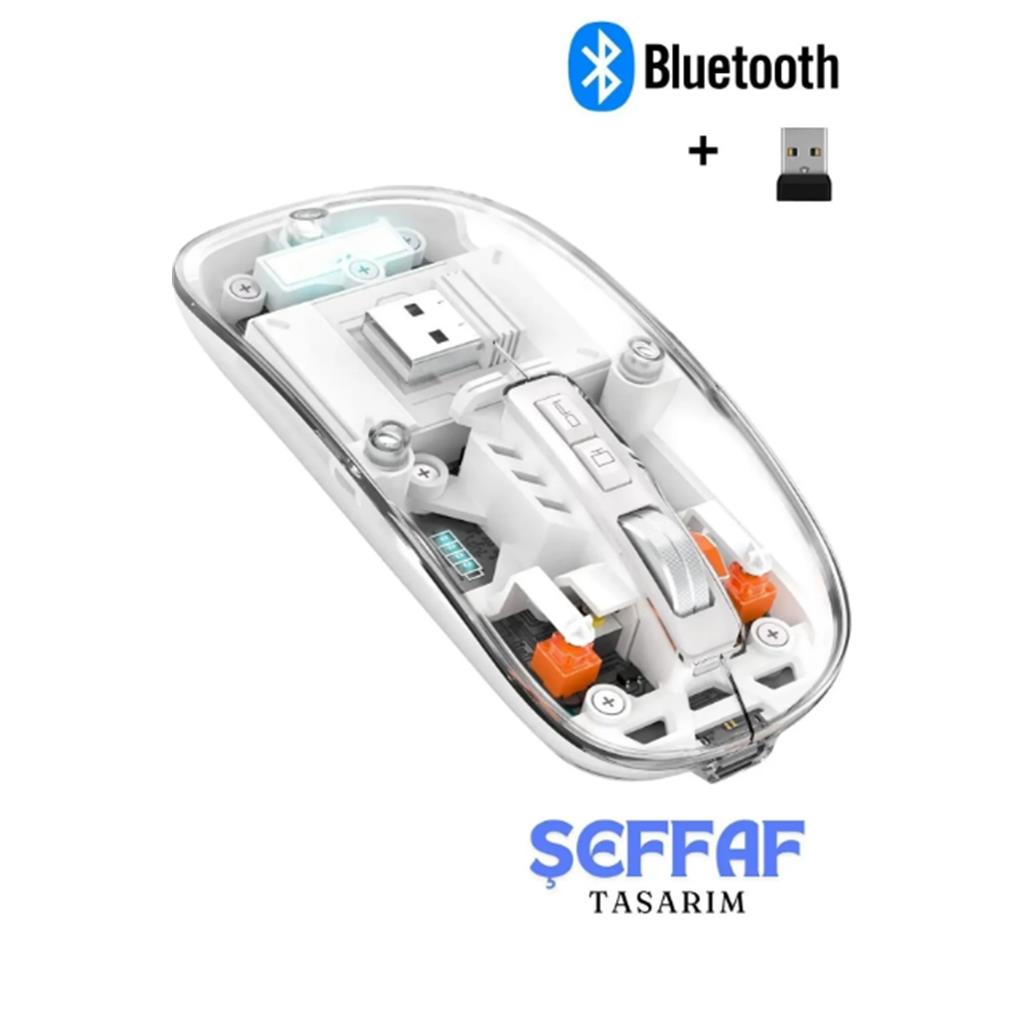 Kablosuz Fare Wireless Optik Mouse 5 Tuşlu Çift Modlu Usb 2.4g Sessiz Şarj Edilebilir Dpı Kontrol