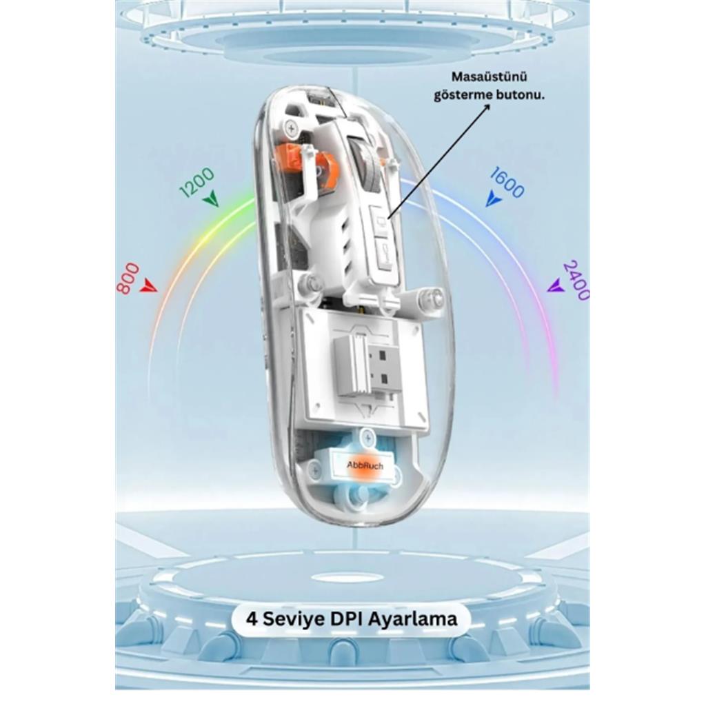 Kablosuz Fare Wireless Optik Mouse 5 Tuşlu Çift Modlu Usb 2.4g Sessiz Şarj Edilebilir Dpı Kontrol