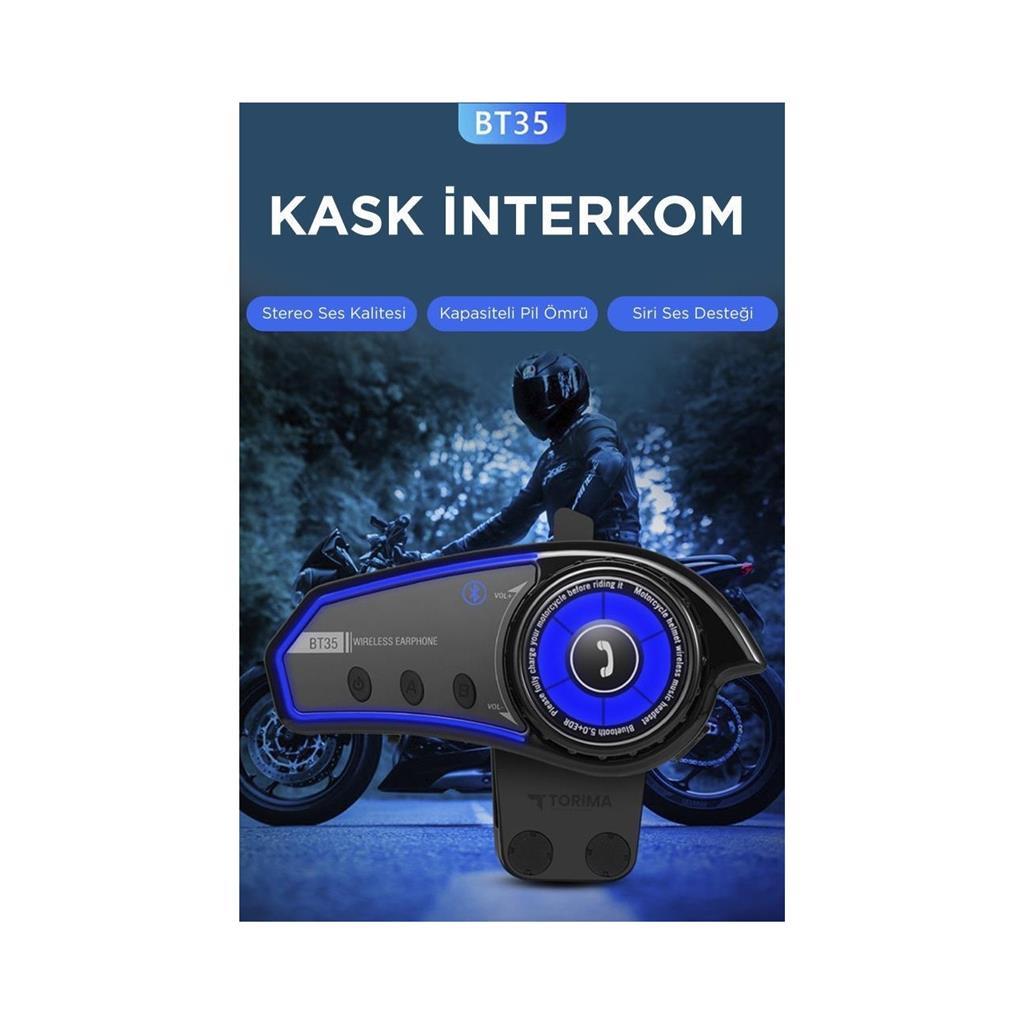 Torima Bt-35 Siyah 5.0 Bluetooth Motosiklet Kulaklığı Intercom Siyah Motorcu Kulaklığı