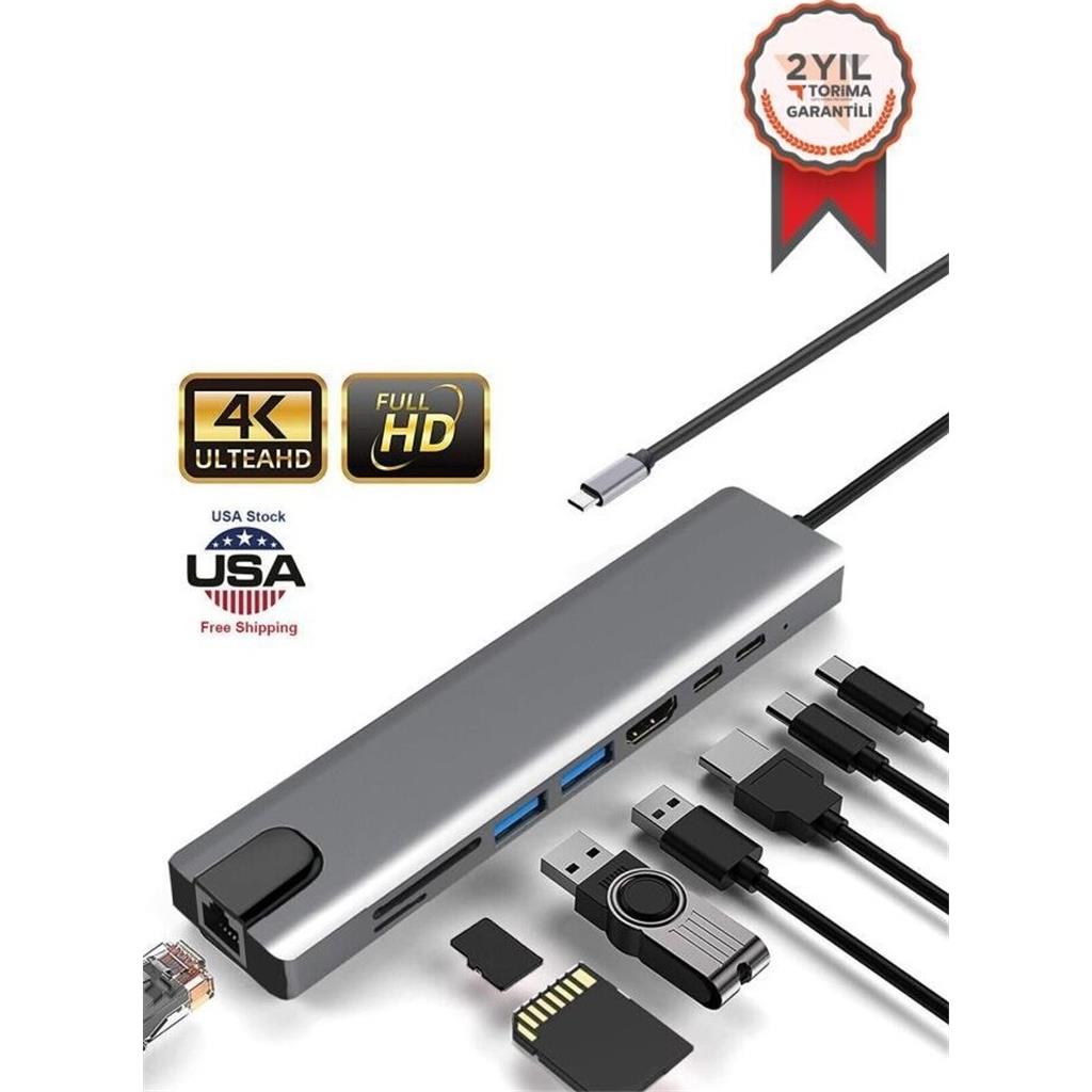 Torima Yd-36 Usb-C - Hdtv Çok Fonksiyonlu 8 Port Çevirici Adaptör