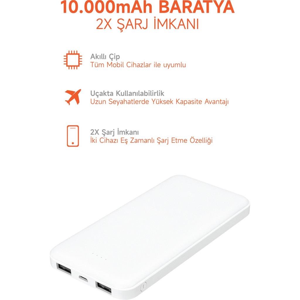 Snarpon 10.000 Mah Powerbank 2x USB Çıkışlı 1 Type-C ve 1 Micro Girişli SNP-3000-3001