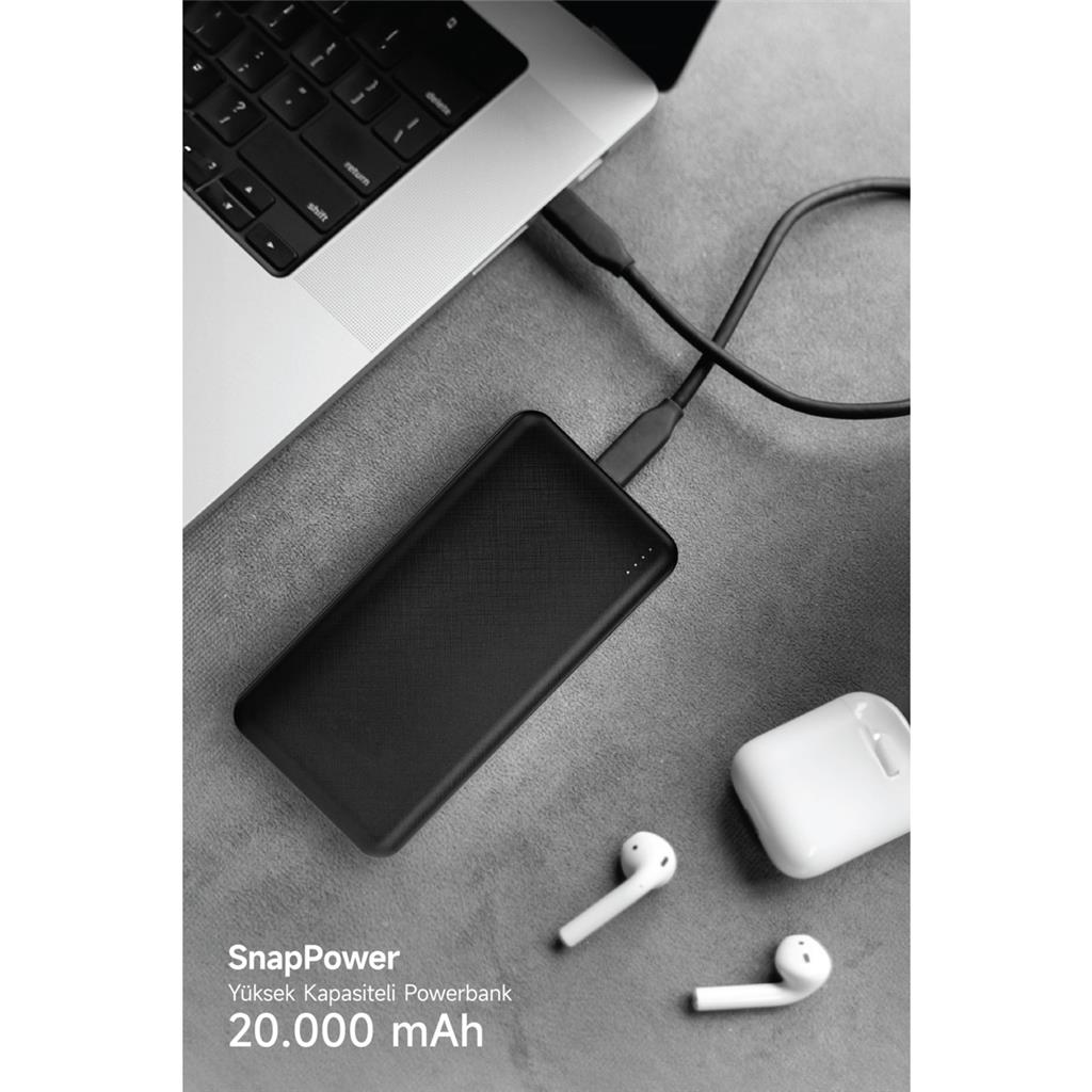 Snarpon 20.000 Mah Powerbank 2 USB Çıkışlı 1type-C Girişli SNP-3002 Siiyah