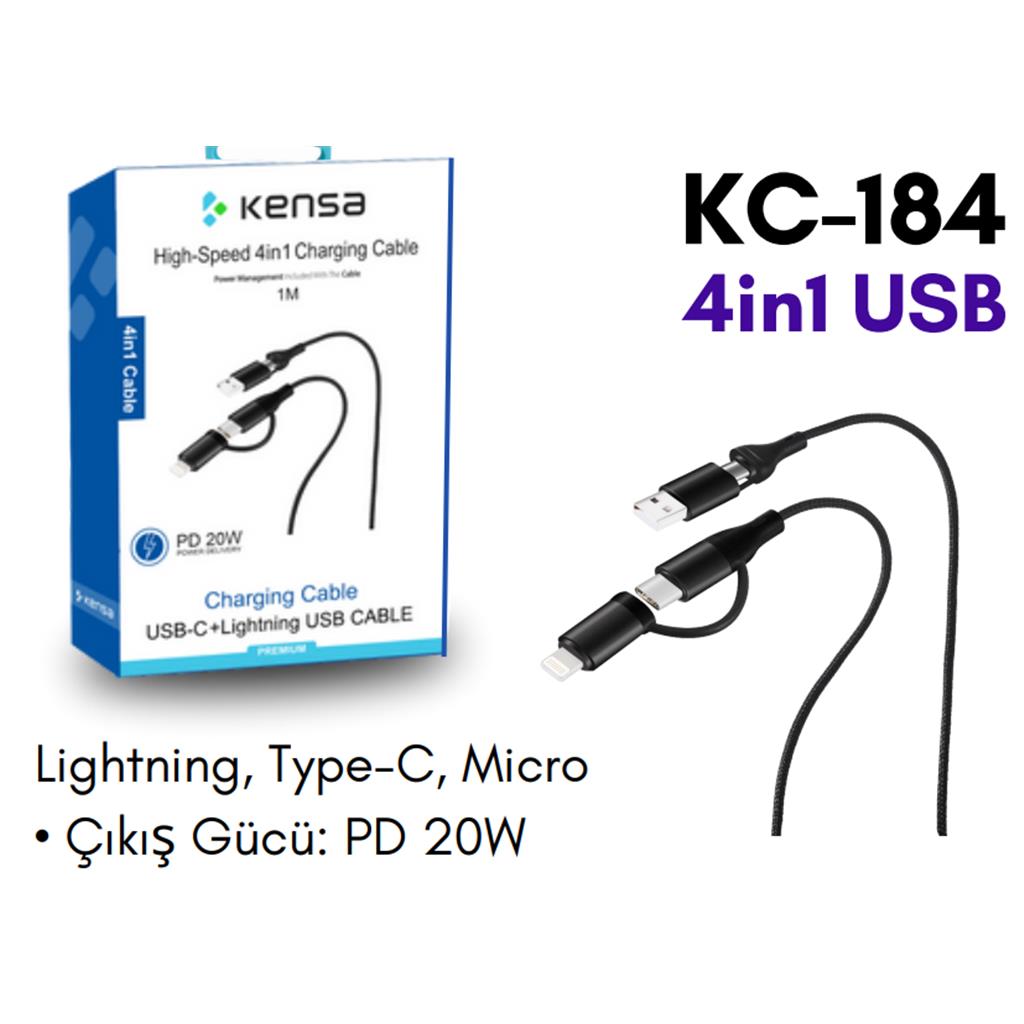 USB to Lightning, Type-C, Micro 3.4A 20W Destekli Hızlı 4in1 USB  Hızlı Şarj Kablosu