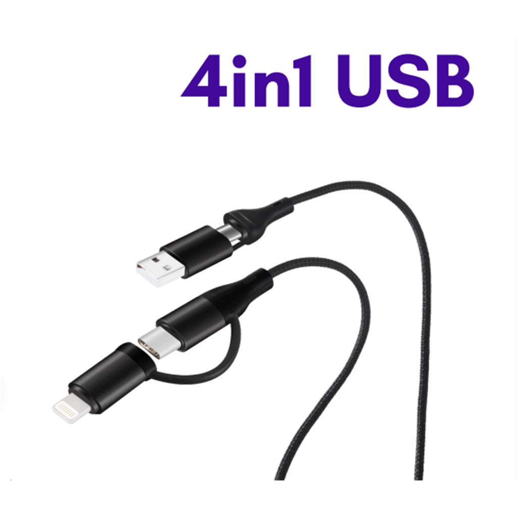 USB to Lightning, Type-C, Micro 3.4A 20W Destekli Hızlı 4in1 USB  Hızlı Şarj Kablosu