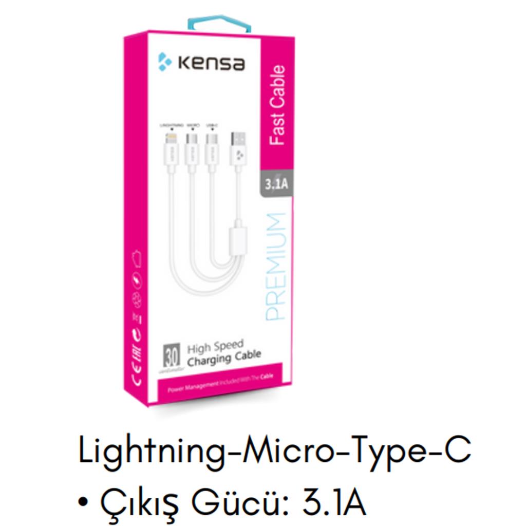 Lightning-Micro-Type-C Hızlı Kablo Şarj Kablosu TRİO  3.1A