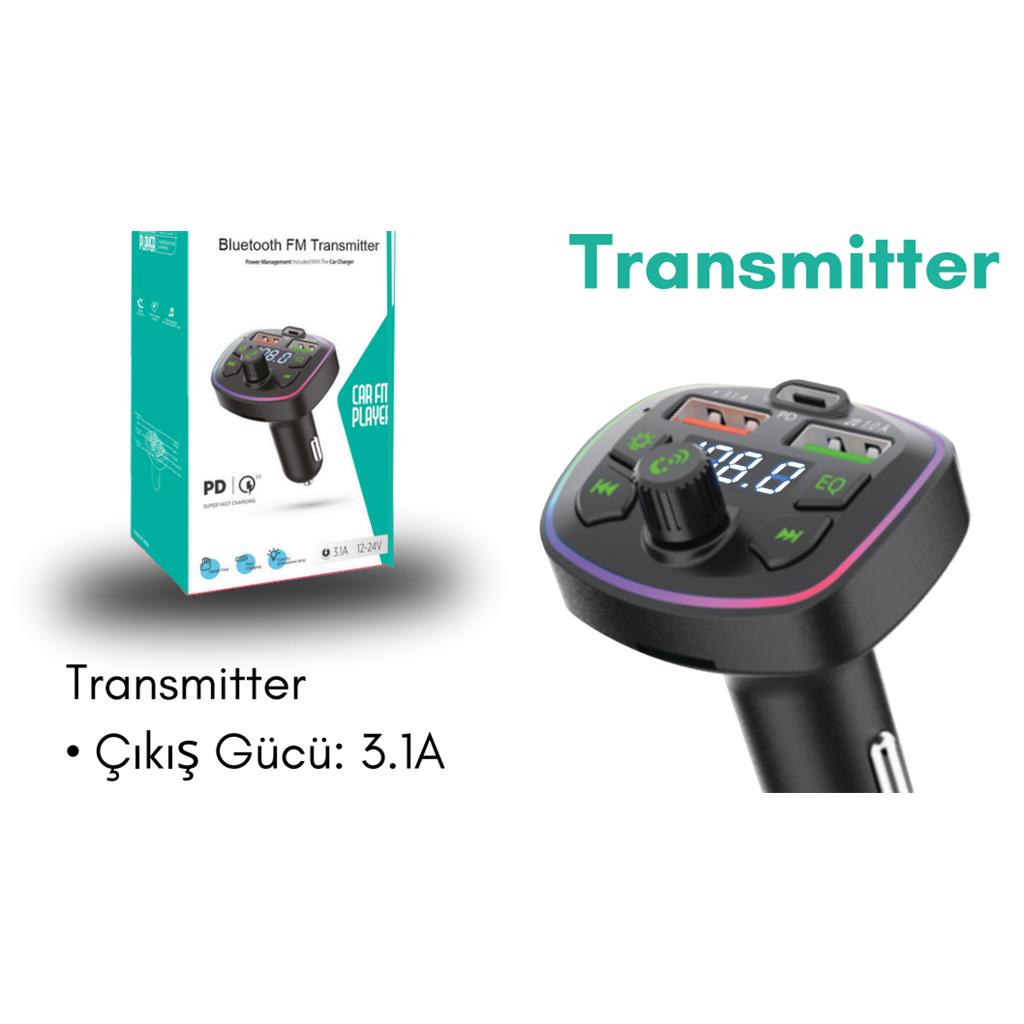 Araç Bluetooth Fm Transmitter Mp3 ve Şarj cihazı