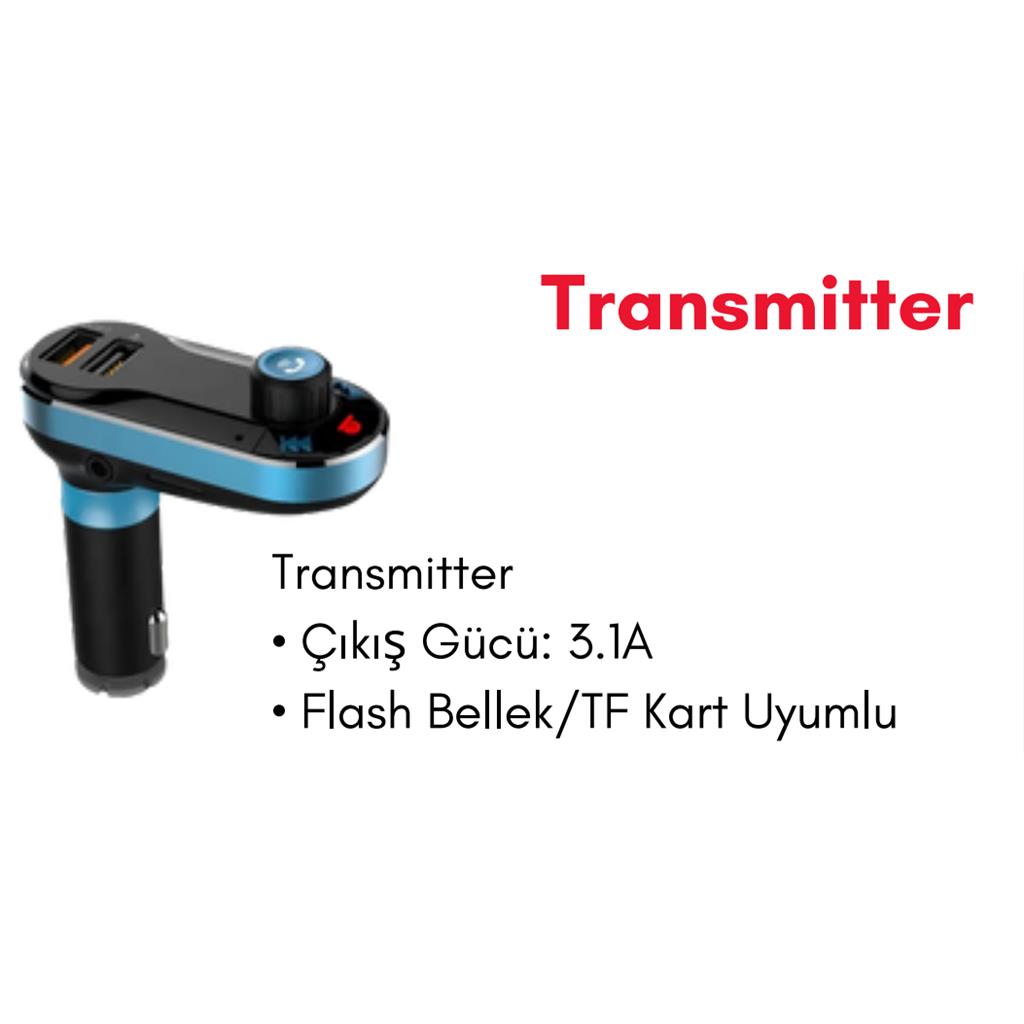 Araç Bluetooth Fm Transmitter Mp3 ve Şarj cihazı