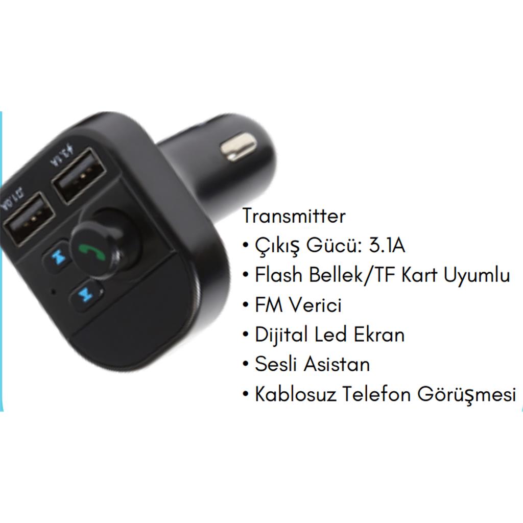 Araç Bluetooth Fm Transmitter Mp3 ve Şarj cihazı