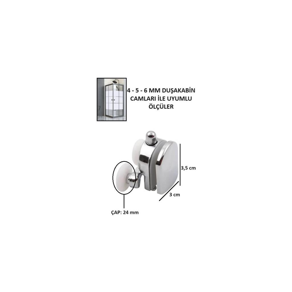 Duşakabin Tekerleği Alt Üst Cam Kabin Rulman Makara 24 mm Krom