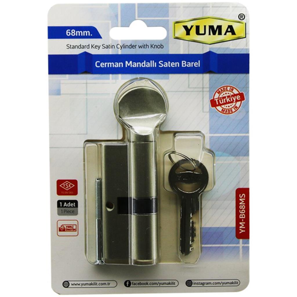 Yuma Kilit Mandallı Standart Pirinç Barel 68 mm Cerman Mandallı Saten - YM-B68MS