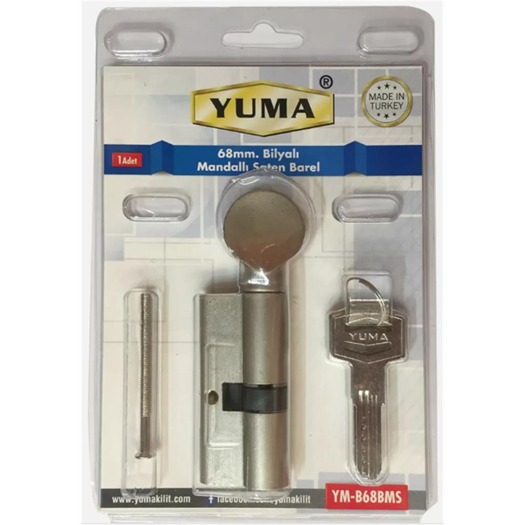 Yuma Kilit Mandallı Topuzlu Standart Pirinç Barel 68 mm Bilyalı Mandallı Saten - YM-B68BMS