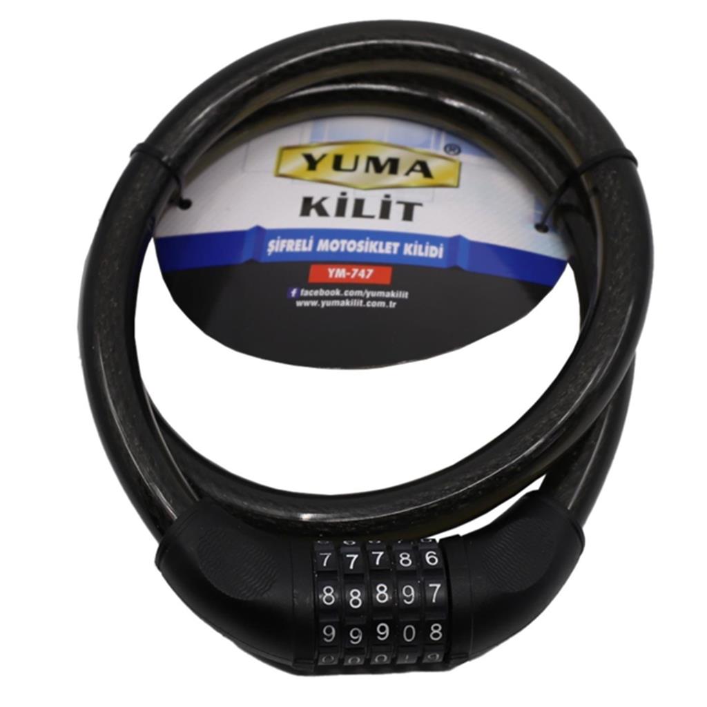 Yuma Kilit, 120CM 20MM 5 Şifreli Siyah Motorsiklet Kilidi YM-747