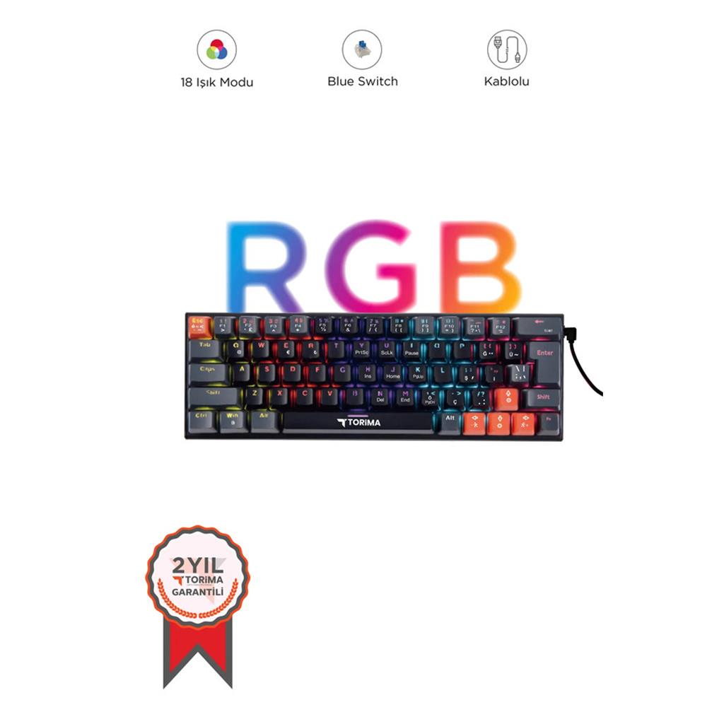 Torima TK-06 Mekanik Rgb Işıklı Kablolu METAL Oyuncu Klavyesi Q Klavye Siyah