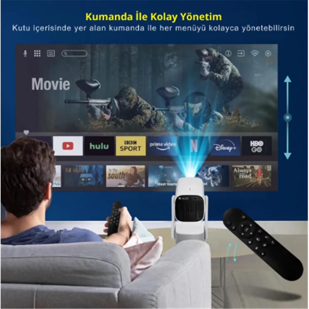 Powerbanklı Android Taşınabilir Projeksiyon Wifi Ve 4k Destekli Rgb Led Akıllı Sinema Projektör